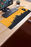 SonicTouch Şehir Silüeti Tema Sarı Siyah Gamer Oyuncu Dikişsiz Su Geçirmez Klavye Mouse Pad 32x70Cm