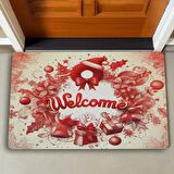 Valerine Life Kırmızı Noel Kapı Süsü Temalı Welcome Kapı Önü Paspası 45x70cm