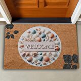 Valerine Life Midye Kabuklu ve Yaprak Desenli Welcome Kapı Önü Paspası 45x70cm