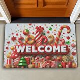Valerine Life Yılbaşı Baston ve Yuvarlak Şekerler Welcome Kapı Önü Paspası 45x70cm