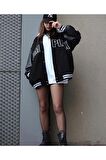 Unisex Complex Deri Kol Oversize Kolej Ceket