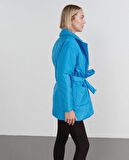 Belden Bağlamalı Bayan Anorak Mont Mavi