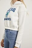 Armalife 43 Chıcago Baskılı 3 iplik Crop Bayan Sweat Ekru