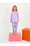 Kız Çocuk Love Me Baklı Uzun Kollu %100 Pamuklu Düğme Detaylı Pijama Takımı  6/9 Yaş