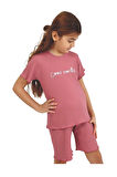 Kız Çocuk Love Baskılı Kısa Kollu Bisiklet Yaka 10/15 Yaş Takımı