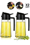 2 Adet Çift Fonksiyonlu Cam Yağdanlık 450ml Zeytinyağı Sıvıyağ Şişe Airfryer Sprey Yağlık Sirkelik