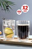 2'li Çift Cidarlı 450ml Isıya Dayanıklı Cam Bardak Sıcak Soğuk Burgulu Çay Süt Kahve Kupası Bardağı