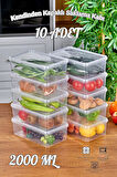 Tilbe Home 10'lu Buzdolabı Organizer Kendinden Kapaklı Mikrodalga Difrize Uygun 2000ml Dikdörtgen Saklama Kabı