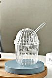 2'li Kübbe Kapaklı Pipetli Bardak Isıya Dayanıklı EggGlass İskandinav Kahve Sunum Bardağı 430ml Set