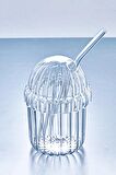 2'li Kübbe Kapaklı Pipetli Bardak Isıya Dayanıklı EggGlass İskandinav Kahve Sunum Bardağı 430ml Set