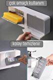2 Bölmeli Su Tutmaz Katı Sabunluk Güçlü Yapışkanlı Duvara Monte Kapaklı Mutfak Banyo Organizeri