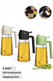 3 Adet Çift Fonksiyonlu Yağdanlık 550ml Zeytinyağı Sıvıyağ Cam Şişe Sprey Airfryer Yağlık Sirkelik