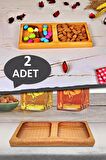 2 Adet Doğal Ahşap Yağdanlık & Sirkelik Standı Kare Tabanlı Özel 2 Bölmeli Çerezlik Şişe Altlığı