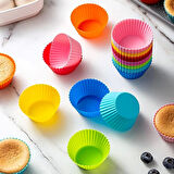 Tilbe Home 30 Adet Silikon Muffin Kek Kapsülü Yeniden Kullanılabilir Cupcake Browni Kek Kalıbı Renkli