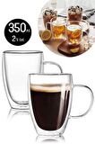 Çift Cidarlı Bardak Kupa 350 ml Ev Ofis Espresso Kahve Çay Fincanı Borosilikat Kulplu Cam Bardak