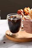 Çift Cidarlı Bardak Kupa 350 ml Ev Ofis Espresso Kahve Çay Fincanı Borosilikat Kulplu Cam Bardak