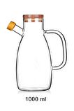 Bambu Kapaklı Yağdanlık 1000 ml Borosilikat Cam Yağlık Sirkelik Şişesi Master Vakumlu Sosluk
