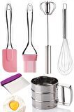 Hamur Kesici Tel Çırpıcı Un Eleği Çelik Basmalı Yumurta Çırpıcı Silikon Yağ Fırçası Silikon Spatula