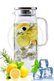 Retro Cam Sürahi Kulplu Çelik Kapaklı Soğuk Sıcak Kokteyl Meşrubat Borosilikat Cam Sürahisi 1500 ml