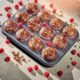 Cupcake Muffin Kalıbı Kek Yanmaz Yapışmaz 12’li Fırın Çörek Tepsisi Teflon Paslanmaz Karbon Siyah