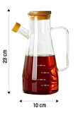 2'li Bambu Kapaklı Cam Yağdanlık Vakumlu Borosilikat Cam Sirkelik Zeytinyağı Şişesi Yağlık 900 ml.