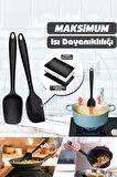 6lı Silikon Fırça Spatula Servis Takımı Yanmaz Yapışmaz Siyah Fırçası Kaşık Bıçak Spatula