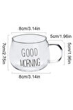 2li Good Morning Çiçekli Kupa Cam Bardak Isıya Dayanıklı Kulplu Kahve Sunum Kahvaltı Süt Bardağı