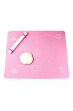 Hamur Matı Açma Mutfak Matı Silikon Silpat Pasta Fırın Hamur Yoğurma Matı Lüx Pembe Büyük Boy 65x45