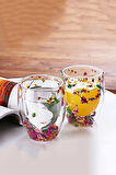 Tilbe Home 2'li Çift Cidarlı Flower Cup 350ml Çiçekli Bardak Kahve Çay Bardağı El Yapımı Cam Bardak Seti