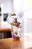 Tilbe Home 2'li Çift Cidarlı Flower Cup 350ml Çiçekli Bardak Kahve Çay Bardağı El Yapımı Cam Bardak Seti