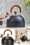 Tilbe Home 3 Litre Düdüklü Çaydanlık Ahşap İskandinav Su Isıtıcı Islık Çalan Çaydanlık Kettle Demlik Çay Potu