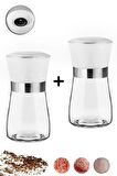 Karabiber Tuzluk Değirmeni Seramik Bıçaklı Öğütücü Orta Dayanıklı Cam Boy Baharat Öğütücü Seti
