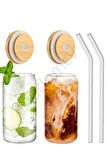 2li Bambu Kapaklı Pipetli Isıya Dayanıklı Cam Bardak 550 ml Kola Kutu Şekilli Kahve Sunum Bardağı