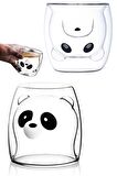 Sevimli Panda Çift Cidarlı Bardak Süt Çay Kahve Su Bardağı 250ml Isı Yalıtımlı Kupa Bardak Seti