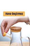 Bambu Kapaklı Cam Yağdanlık Vakumlu Borosilikat Cam Sirkelik Zeytinyağı Şişesi Yağlık 900 ml.