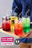 4 Adet Pipetli Kare Still Cam Bardak 350ml Isıya Dayanıklı Retro Kahve Sunum Kokteyl Bardağı Seti