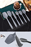6lı Silikon Fırça Spatula Servis Takımı Yanmaz Yapışmaz Fırçası Kaşık Bıçak Spatula Seti Gri
