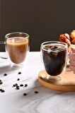 Çift Cidarlı Bardak Cam Kupa 310 ml Ev Ofis Espresso Kahve Fincanı Borosilikat Kulplu Çay Bardağı