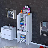 Modilayn YENİ AFRA 55 x 173 x 32,5 cm 1 Çekmece 4 Kapak 7 Raf 10 Bölme Çok Amaçlı Banyo & Mutfak Dolabı 