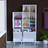 FORBEST İNCİ 97x165 cm 3 Kapaklı Kirli Çamaşır Sepetli Banyo Dolabı
