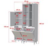 FORBEST İNCİ 97x165 cm 3 Kapaklı Kirli Çamaşır Sepetli Banyo Dolabı