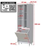 YENİ İNCİ 57x165 cm Üç Kapaklı Çok Amaçlı Kirli Çamaşır Sepetli Banyo Dolabı