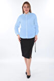 Kadın Yakası Taşlı Cotton Klasik Büyük Beden Ofis Gömlek - 44377