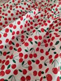 Kız Bebek Kiraz Baskılı Elbise Meyveli Bandana Ve Dizaltı Kirazlı Çorap 3'lü Takım