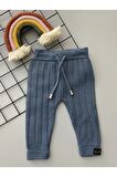 Indigo Rengi Bağcıklı Unisex Bebek Triko Tayt Pantolon