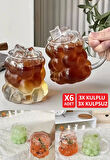 6lı Boncuk Bardak Pipetli Cam 350 ml Kulplu Kulpsuz Meşrubat Su Kahve Sunum Kokteyl Bardağı