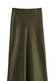 Büyük Beden Lastikli Fermuarlı Saten Kloş Uzun Etek