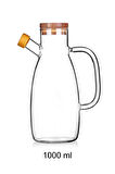 2'li Bambu Kapaklı Yağdanlık 1000 ml Borosilikat Cam Yağlık Sirkelik Şişesi Master Vakumlu Sosluk