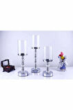 Kristal Taşlı Ayaklı Metal Şamdan Mumluk Kaliteli 3'lü Set --6010