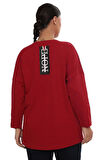 Rahat Kalıp Büyük Beden Kadın Bluz Uzun Kollu Yazı Detaylı Cepli